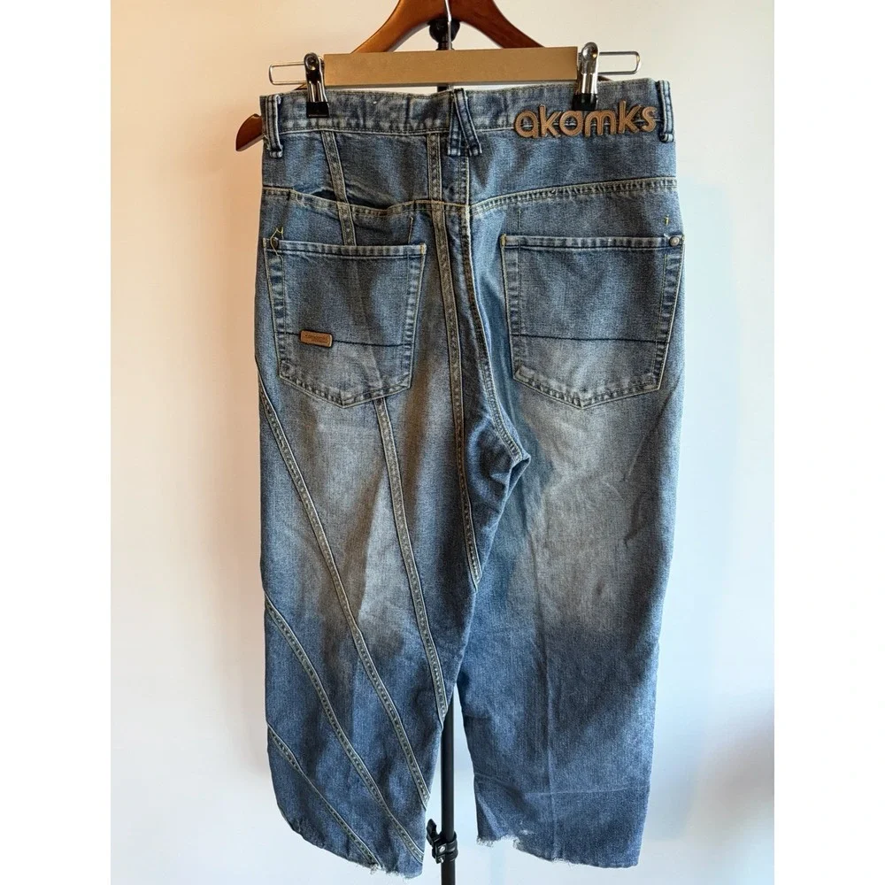 VNTG AKADEMICS Men's Stripped Denim Jeans Wide Leg Cargo Skating Baggy Y2K 32x28